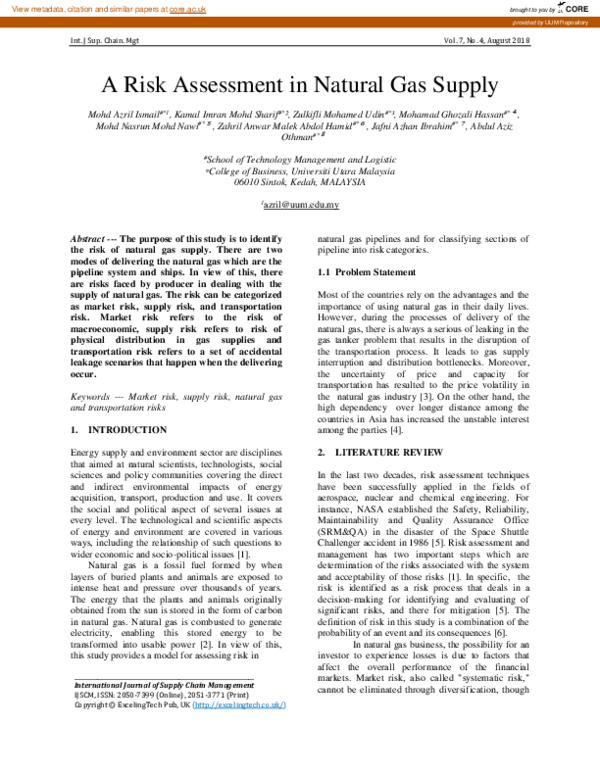 (PDF) A Risk Assessment in Natural Gas Supply