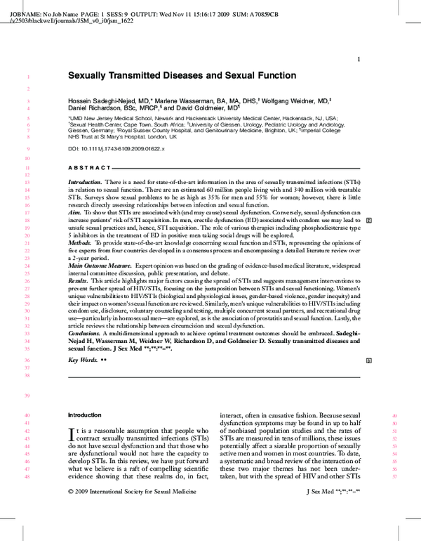 (PDF) Sexually Transmitted Diseases and Sexual Function