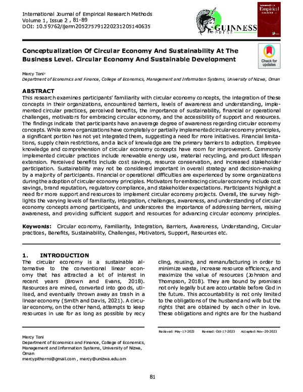 (PDF) Conceptualization Of Circular Economy And Sustainability At The ...