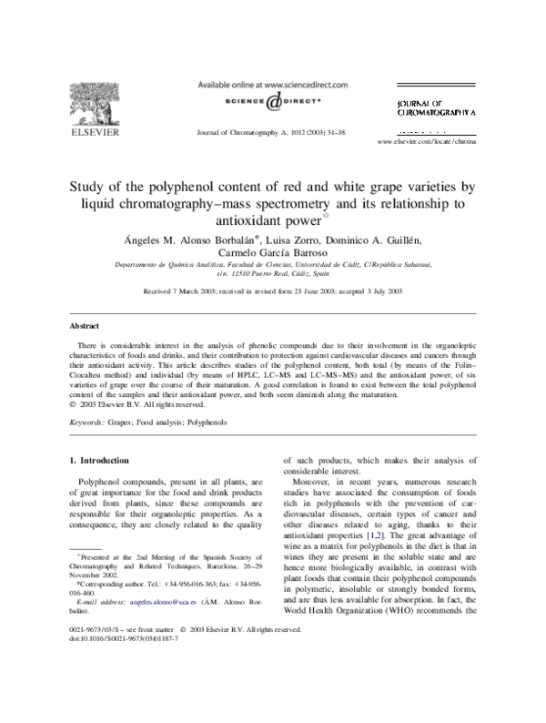 (PDF) Study of the polyphenol content of red and white grape varieties ...