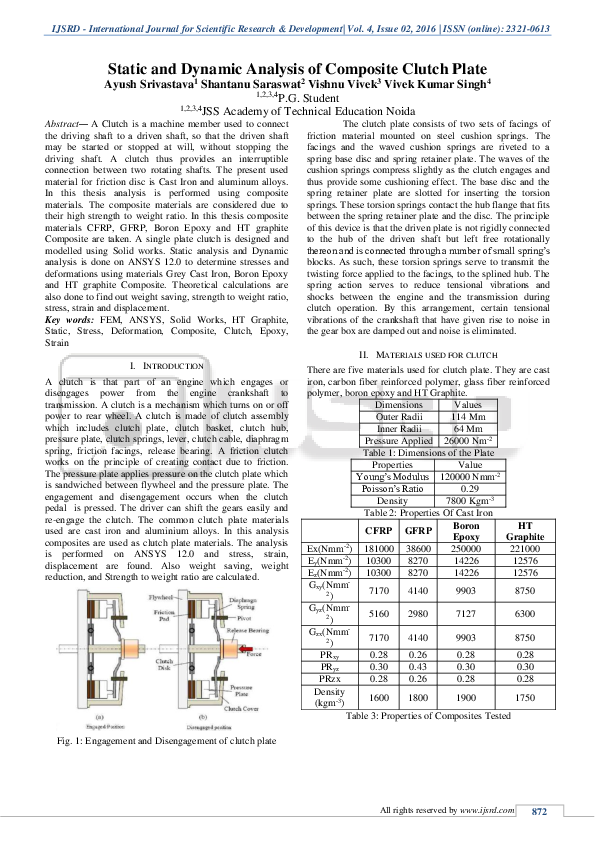 (PDF) Static and Dynamic Analysis of Composite Clutch Plate