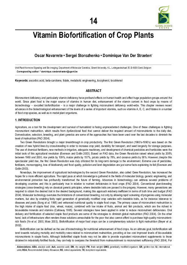 (PDF) Vitamin Biofortification of Crop Plants