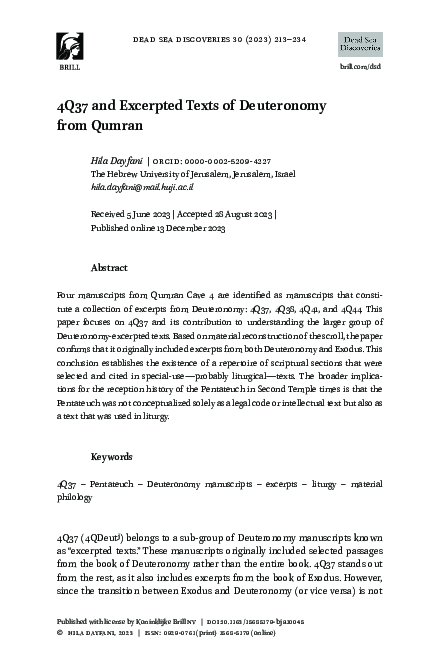 (PDF) 4Q37 and Excerpted Texts of Deuteronomy from Qumran