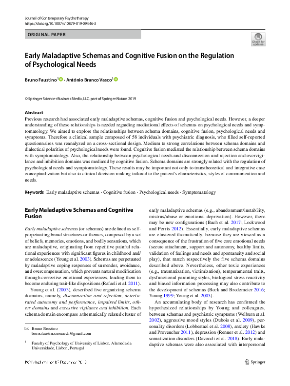 (PDF) Early Maladaptive Schemas and Cognitive Fusion on the Regulation ...