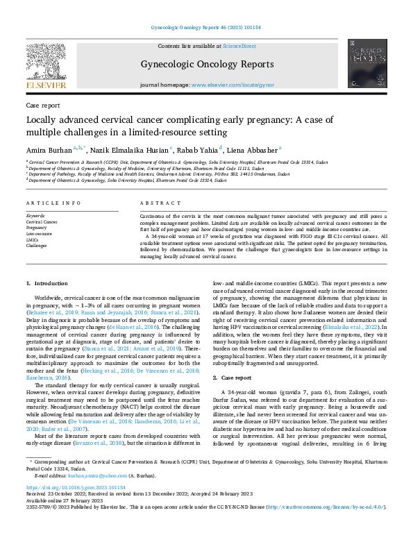 (PDF) Locally advanced cervical cancer complicating early pregnancy: A ...