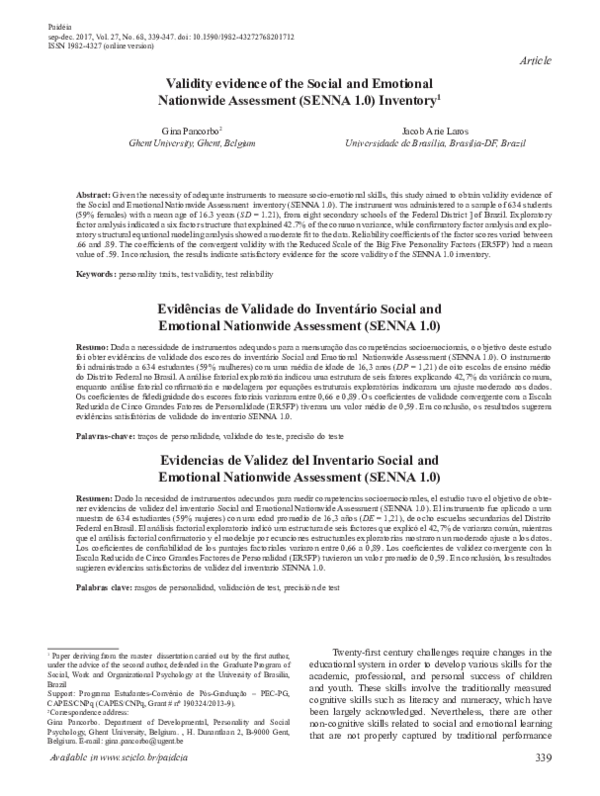 (PDF) Validity evidence of the Social and Emotional Nationwide ...