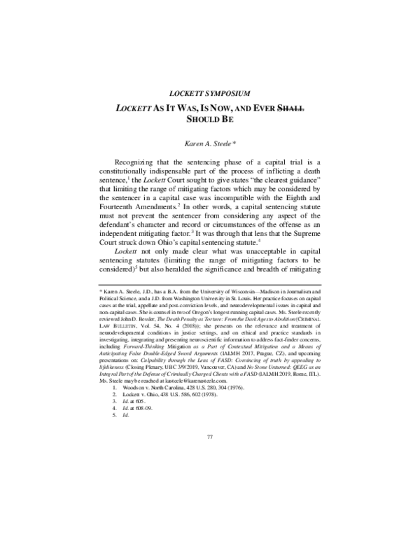 (PDF) Lockett Symposium: Lockett As It Was, Is Now, and Ever Shall ...