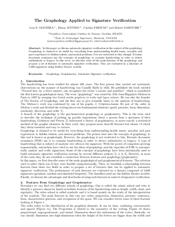 (PDF) The graphology applied to signature verification
