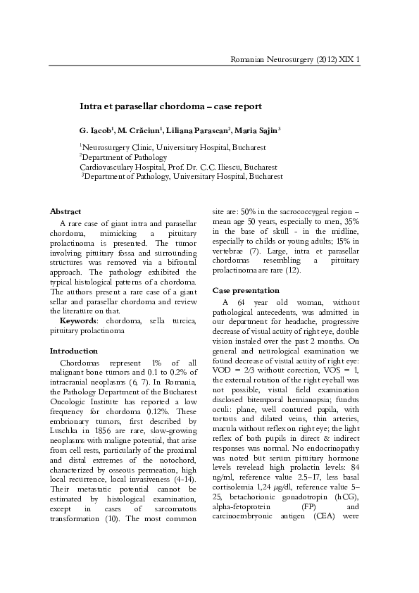 (PDF) Intra et parasellar chordoma - case report