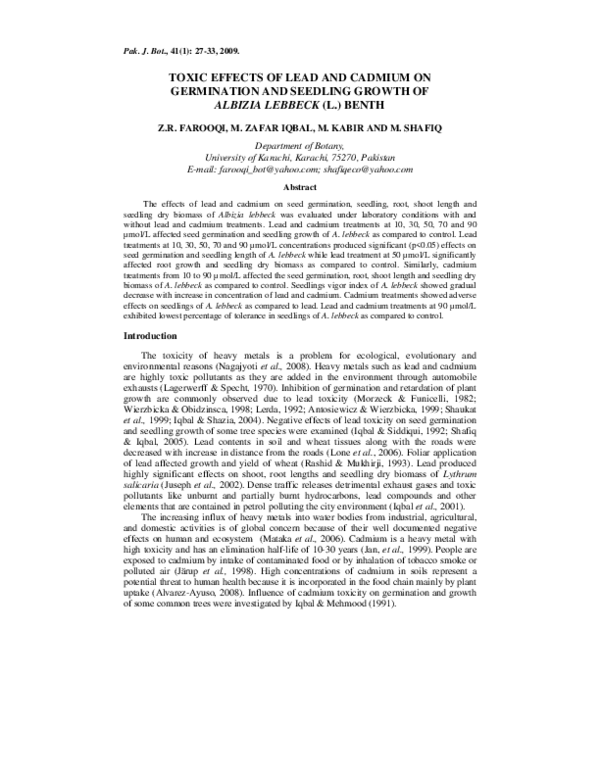 (PDF) Toxic effects of lead and cadmium on germination and seedling ...