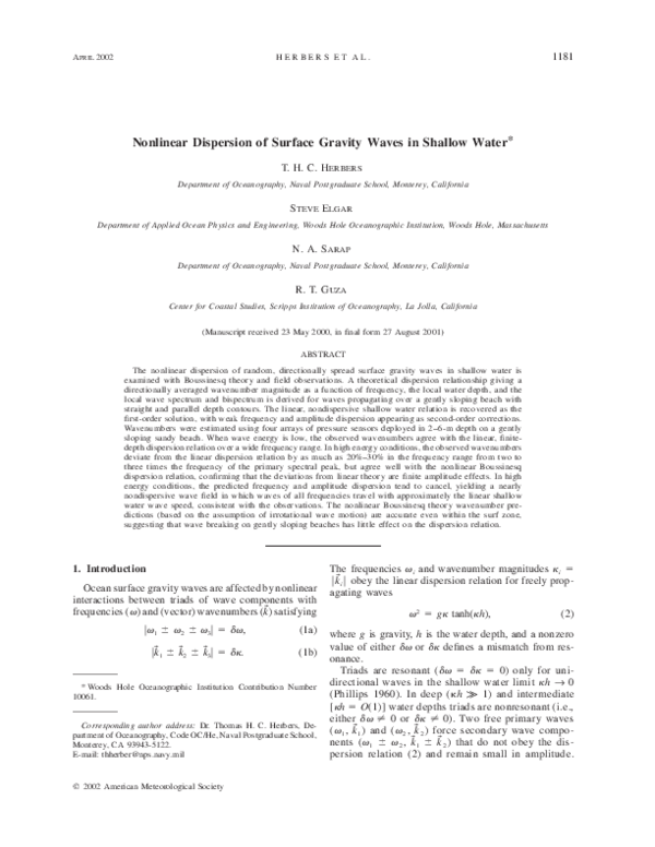 (PDF) Nonlinear Dispersion of Surface Gravity Waves in Shallow Water*