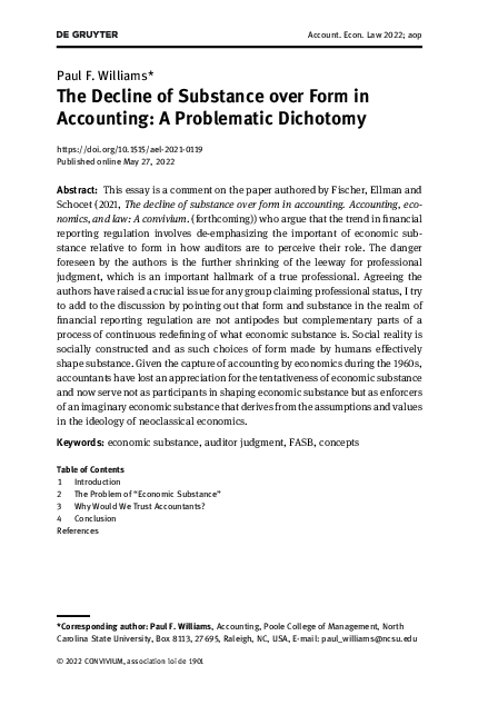 (PDF) The Decline of Substance over Form in Accounting: A Problematic ...