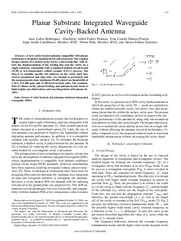 (PDF) Planar Substrate Integrated Waveguide Cavity-Backed Antenna