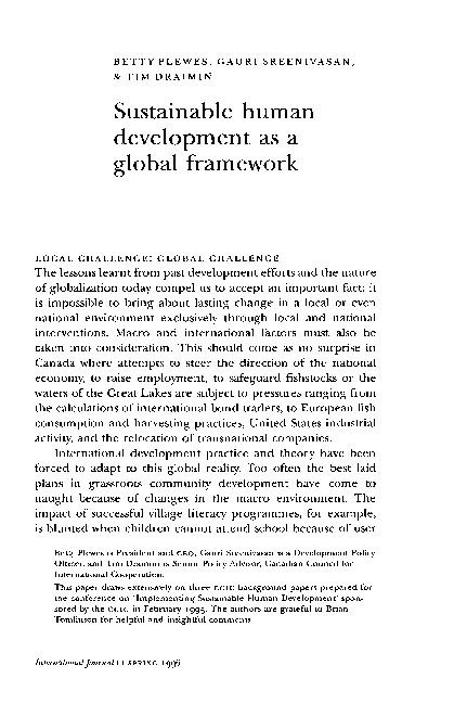 (PDF) Sustainable Human Development as a Global Framework