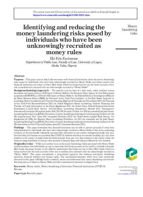 (PDF) Identifying and Reducing the Money Laundering Risks and ...