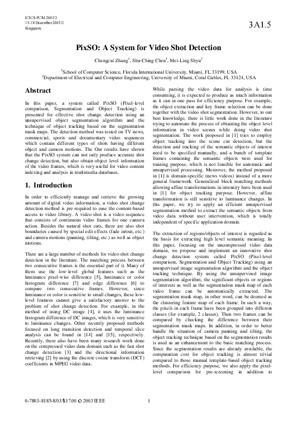 (PDF) PixSO: a system for video shot detection