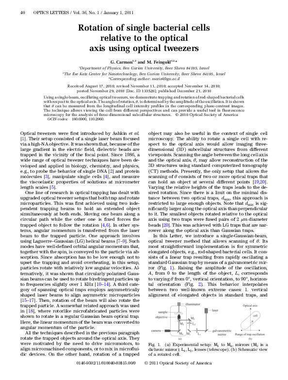 (PDF) Rotation of single bacterial cells relative to the optical axis ...