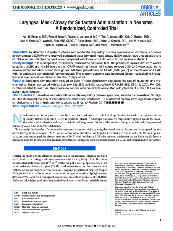 (PDF) Laryngeal Mask Airway for Surfactant Administration in Neonates