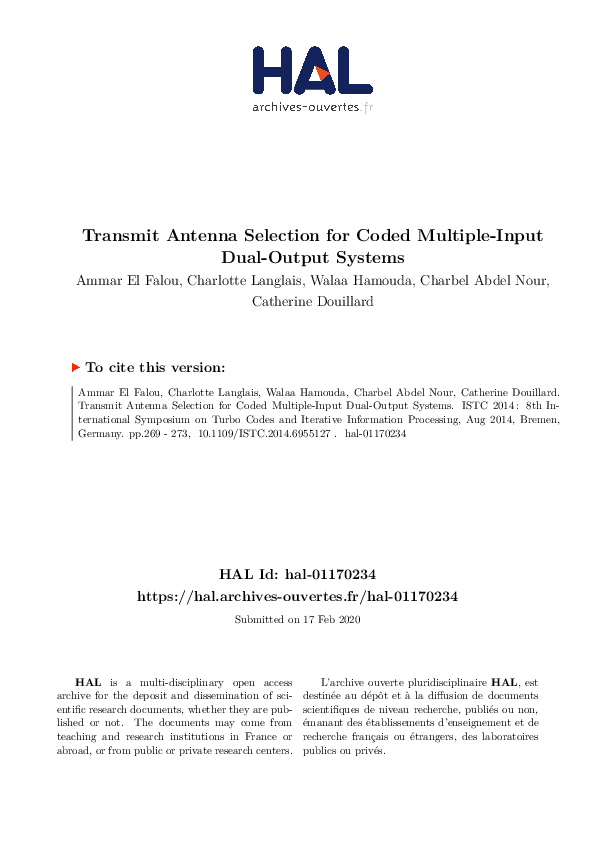 (PDF) Transmit antenna selection for coded multiple-input dual-output ...