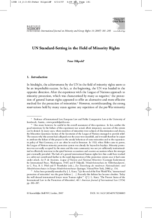 (PDF) UN Standard-Setting in the Field of Minority Rights