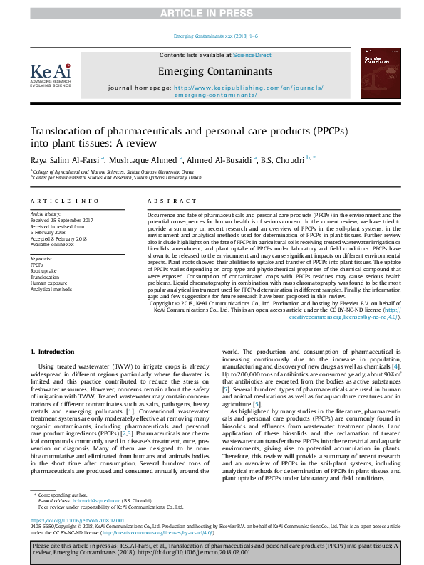 (PDF) Translocation of pharmaceuticals and personal care products ...
