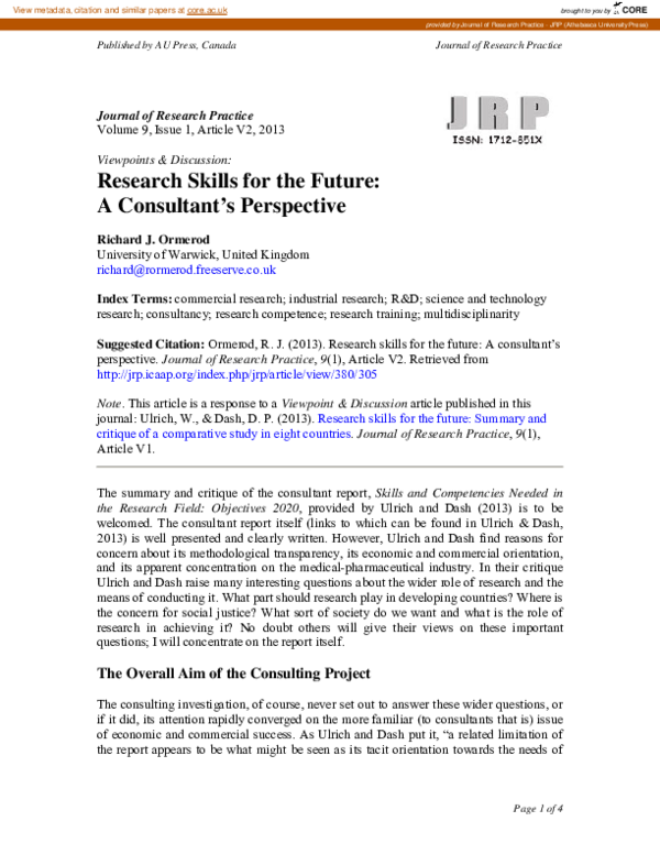 (PDF) Research Skills for the Future: A Consultant's Perspective