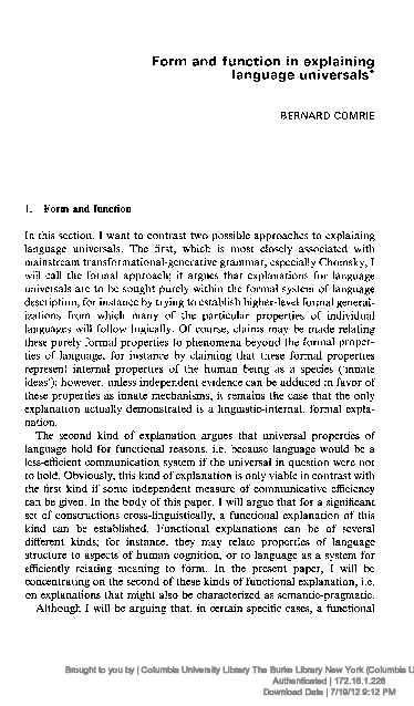 (PDF) Form and function in explaining language universale