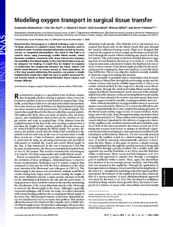 (PDF) Modeling oxygen transport in surgical tissue transfer