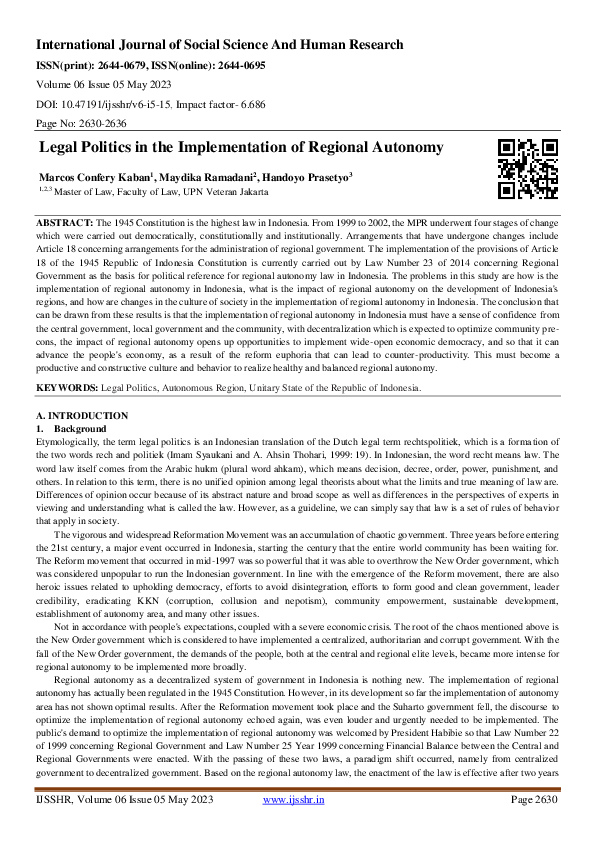 (PDF) Legal Politics in the Implementation of Regional Autonomy