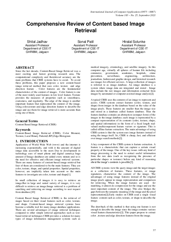 (PDF) Comprehensive Review of Content based Image Retrieval