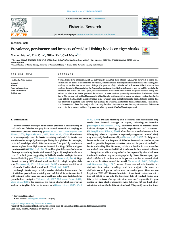 (PDF) Prevalence, persistence and impacts of residual fishing hooks on ...