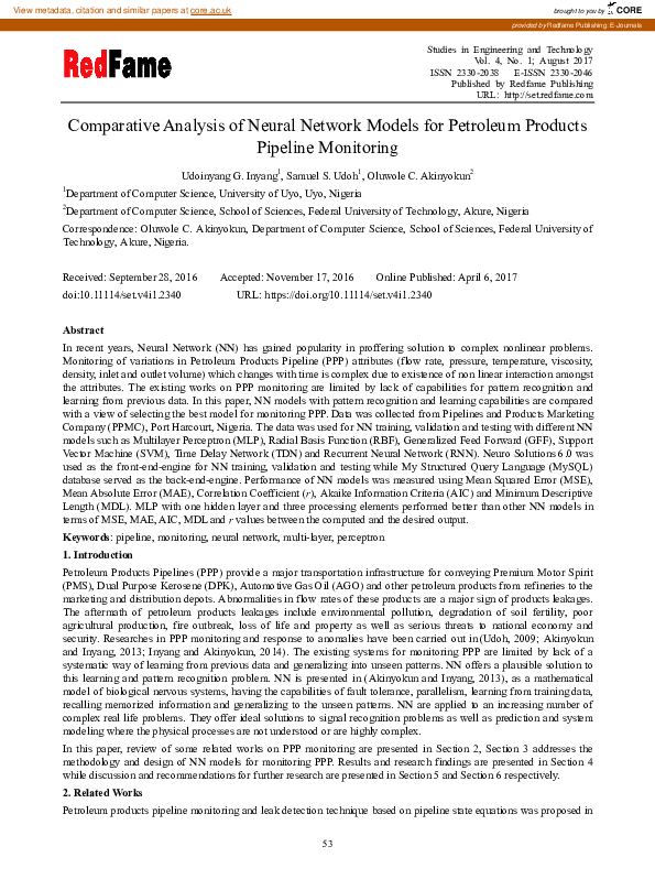 (PDF) Comparative Analysis of Neural Network Models for Petroleum ...