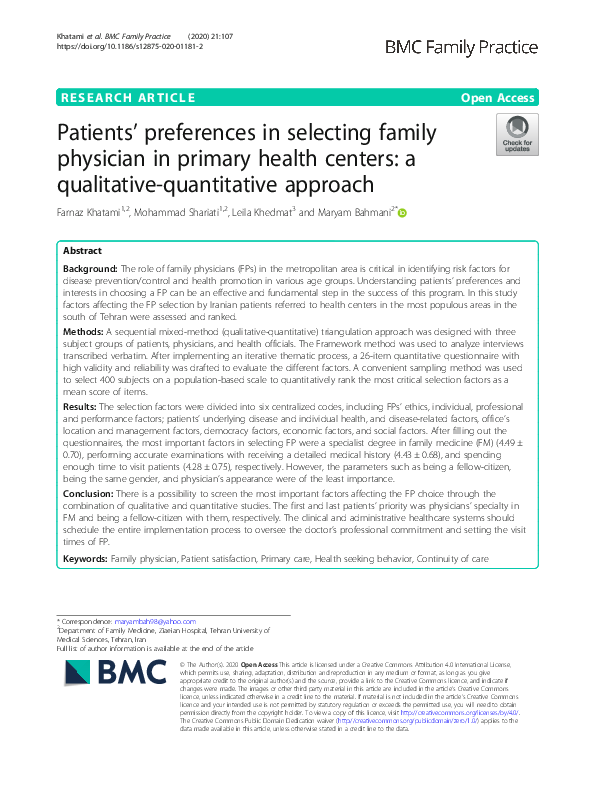(PDF) Patients’ preferences in selecting family physician in primary ...