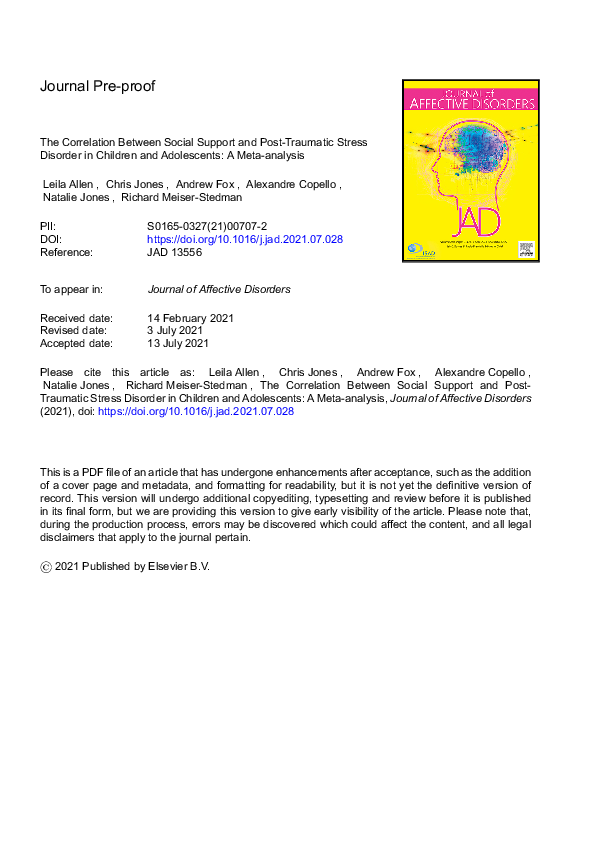 (PDF) The correlation between social support and post-traumatic stress ...