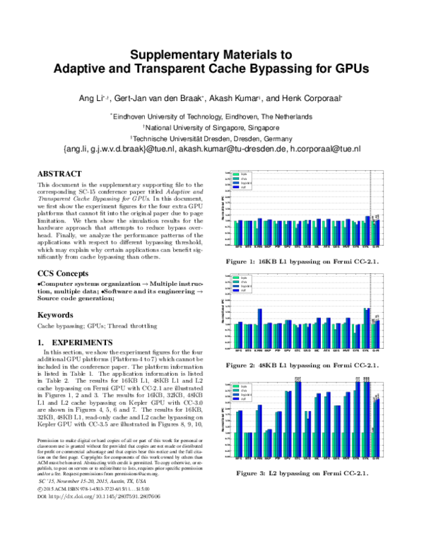(PDF) Adaptive and transparent cache bypassing for GPUs