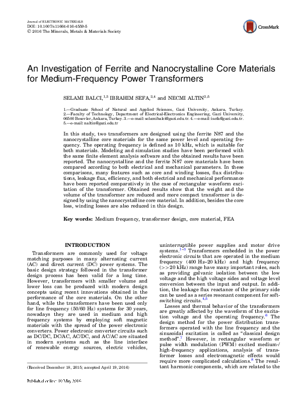 (PDF) An Investigation of Ferrite and Nanocrystalline Core Materials ...