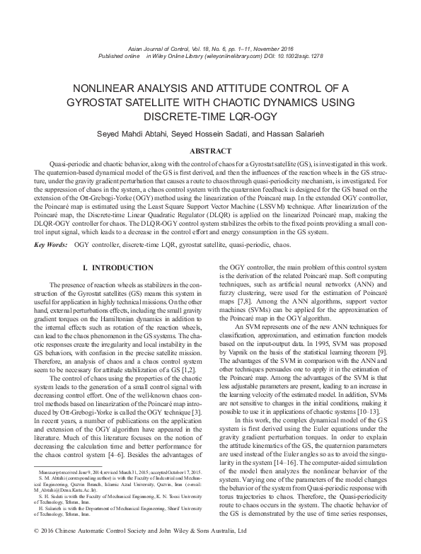 (PDF) Nonlinear Analysis and Attitude Control of a Gyrostat Satellite ...