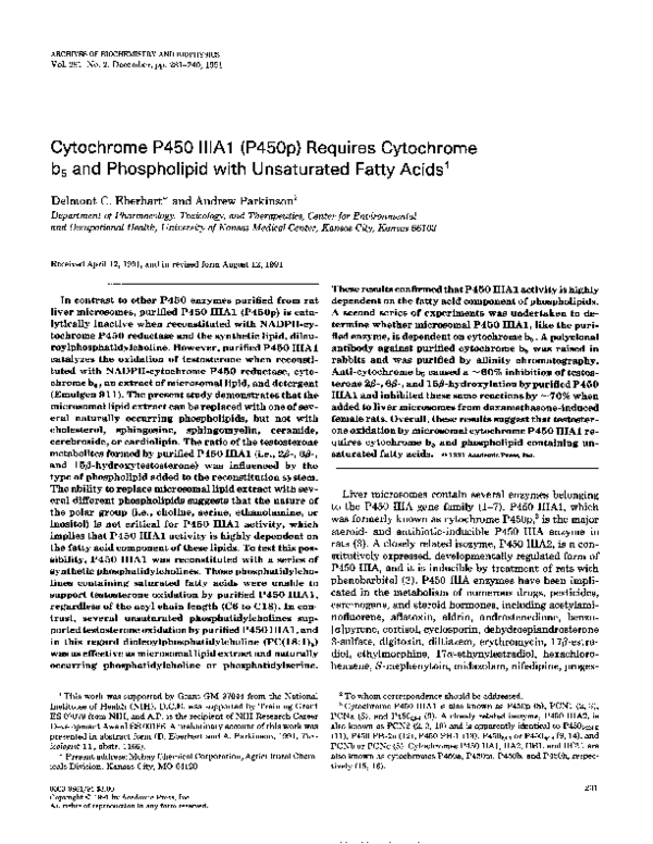 (PDF) Cytochrome P450 IIIA1 (P450p) requires cytochrome b5 and ...