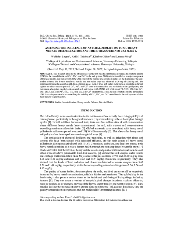 (PDF) Assessing the influence of natural zeolite on toxic heavy metals ...