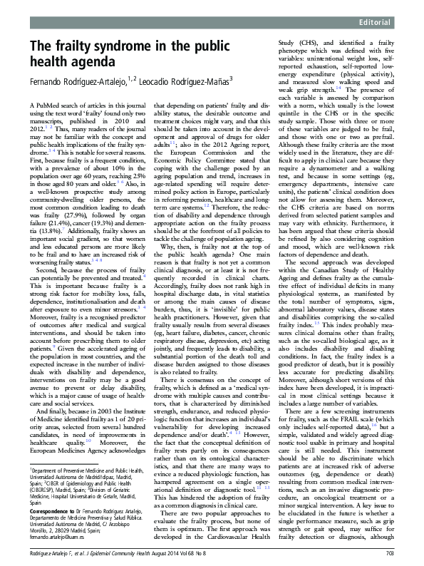 (PDF) The frailty syndrome in the public health agenda
