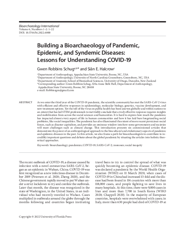 (PDF) Building a Bioarchaeology of Pandemic, Epidemic, and Syndemic ...
