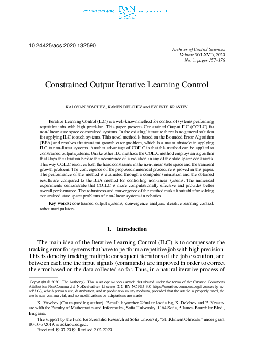 (PDF) Constrained Output Iterative Learning Control