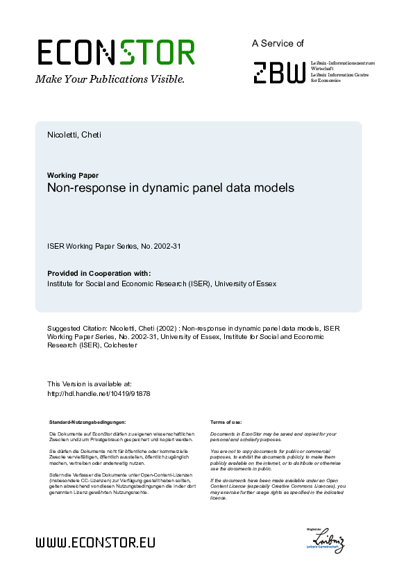 (PDF) Nonresponse in dynamic panel data models