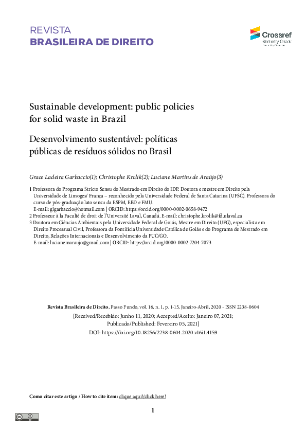 (PDF) Sustainable development: public policies for solid waste in Brazil
