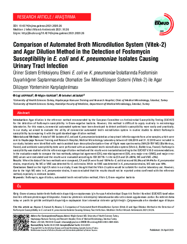 (PDF) Comparison of automated broth microdilution system (Vitek-2) and ...