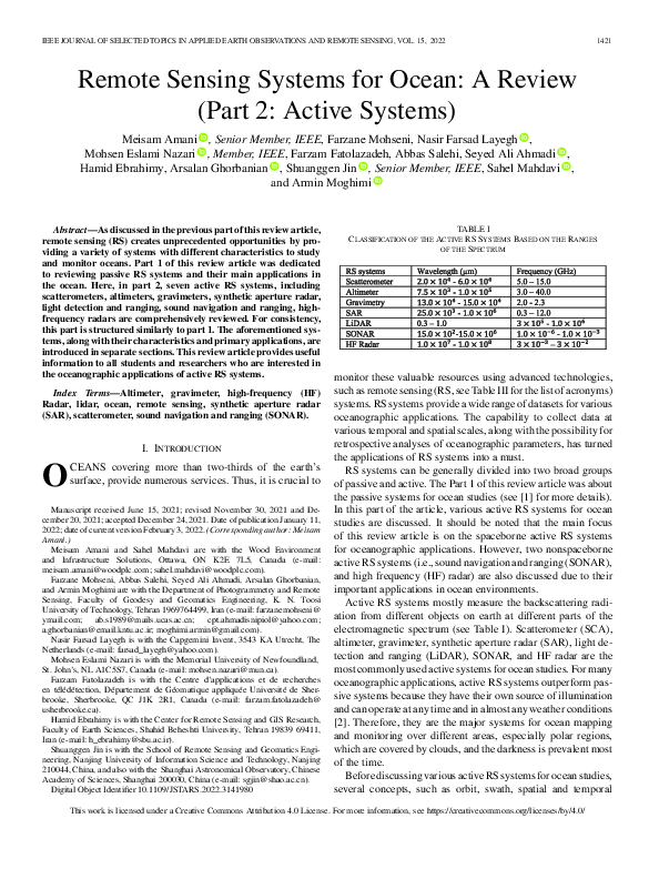 (PDF) Remote Sensing Systems for Ocean: A Review (Part 2: Active Systems)