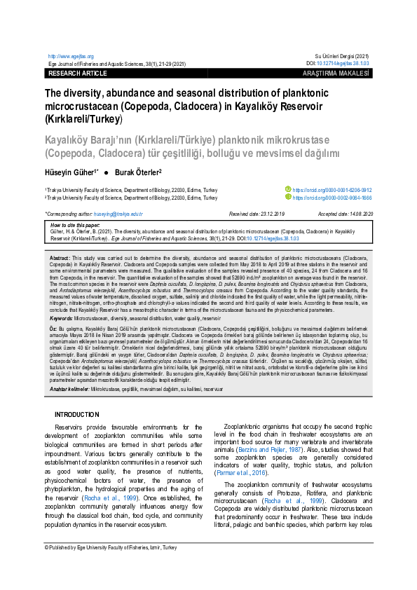 (PDF) The diversity, abundance and seasonal distribution of planktonic ...