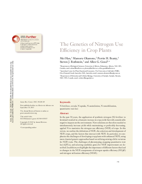 (PDF) The Genetics of Nitrogen Use Efficiency in Crop Plants