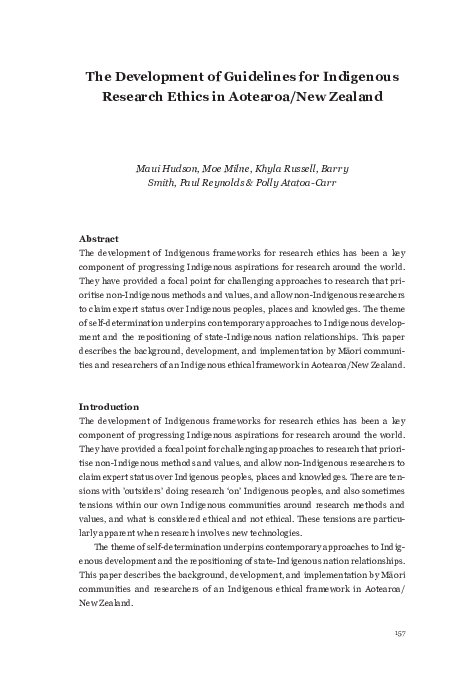 (PDF) The development of guidelines for indigenous research ethics in ...