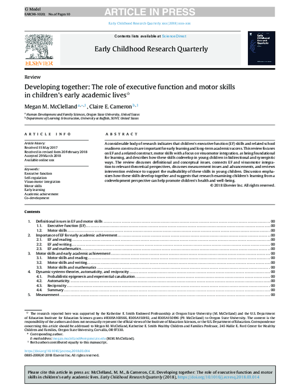 (PDF) Developing together: The role of executive function and motor ...